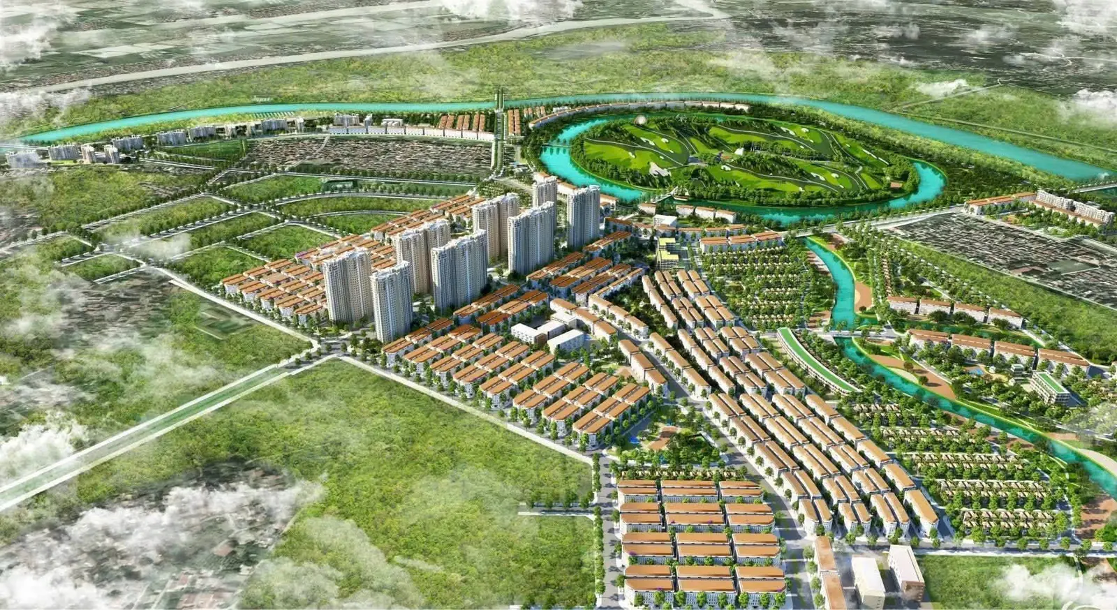 Phối cảnh khu thấp tầng, cao tầng và bán đảo