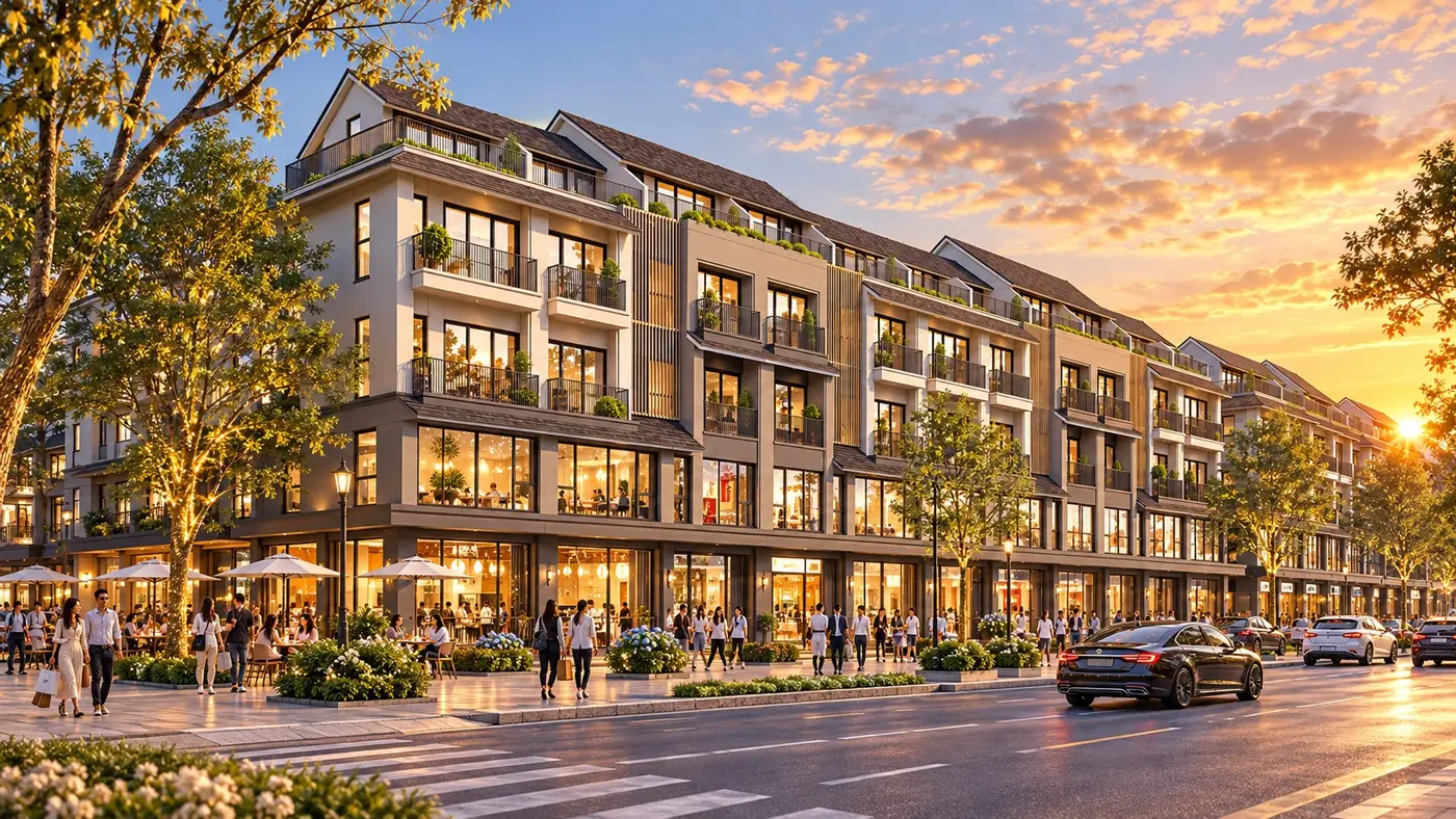 Phối cảnh phố shophouse lúc hoàng hôn