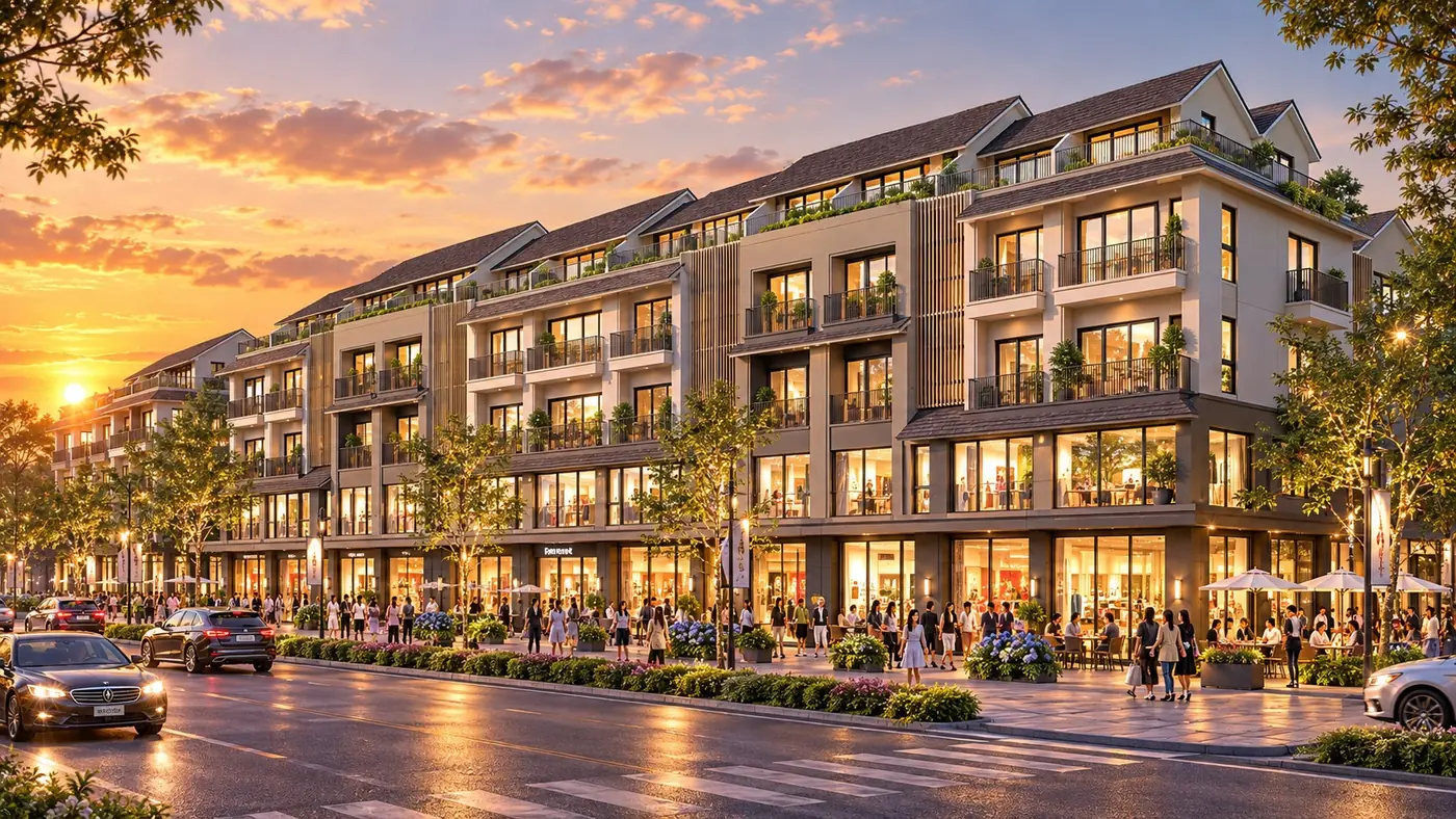 Phối cảnh dãy shophouse góc phố