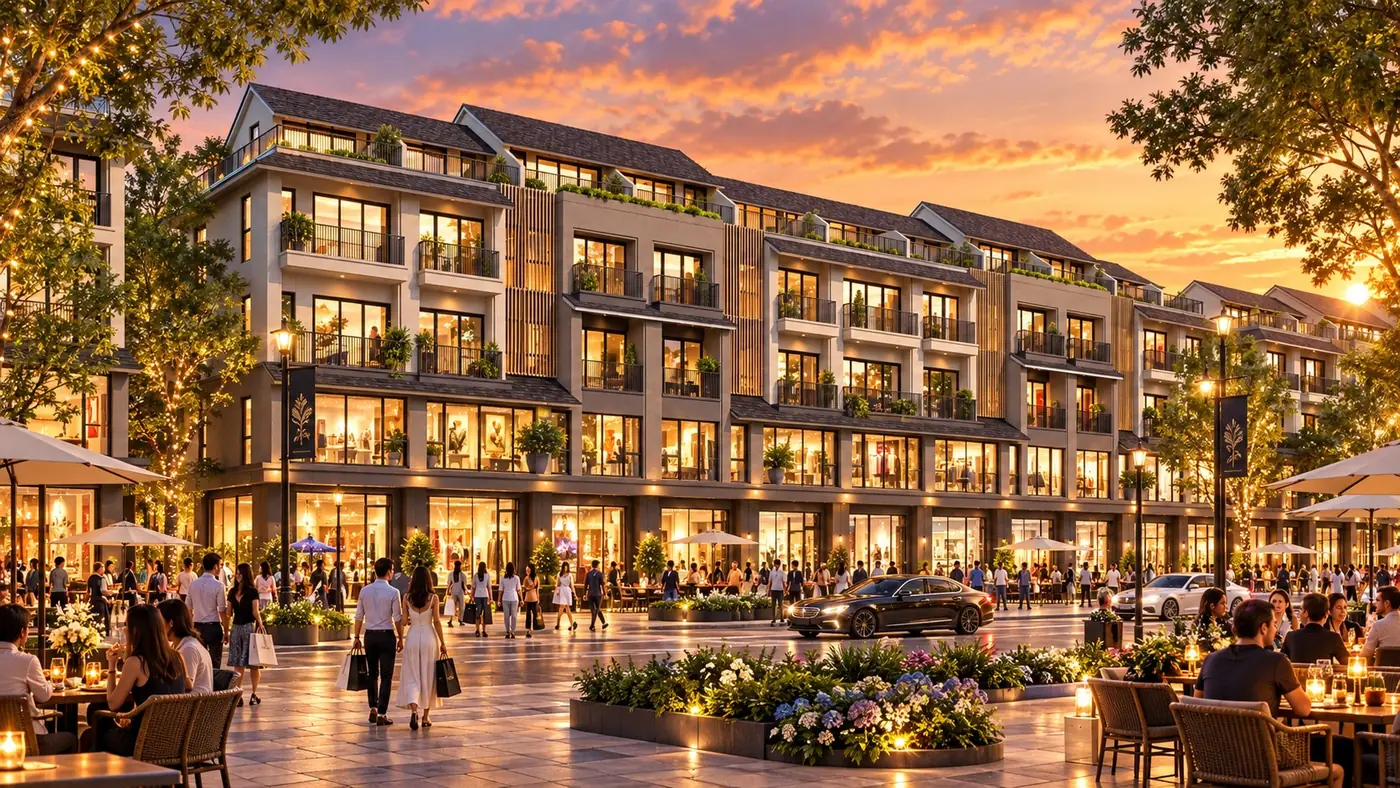 Phối cảnh quán cà phê và vỉa hè dưới chân shophouse