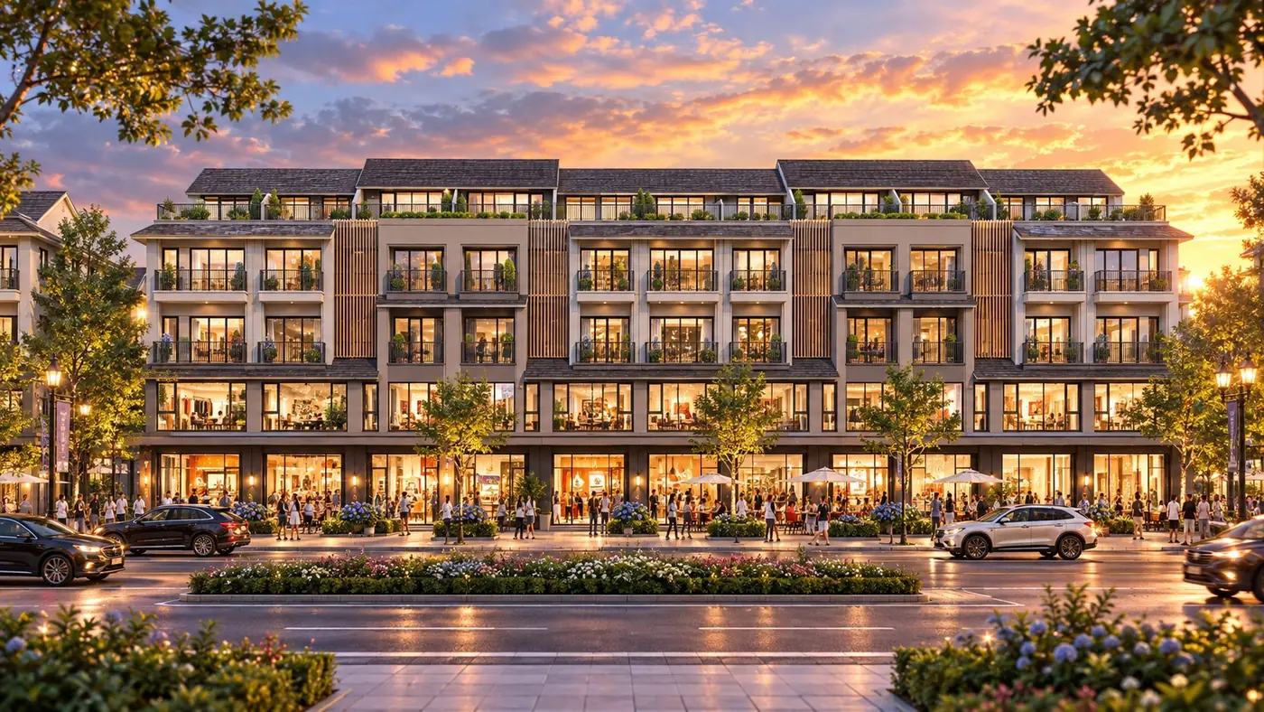 Phối cảnh mặt tiền một dãy shophouse